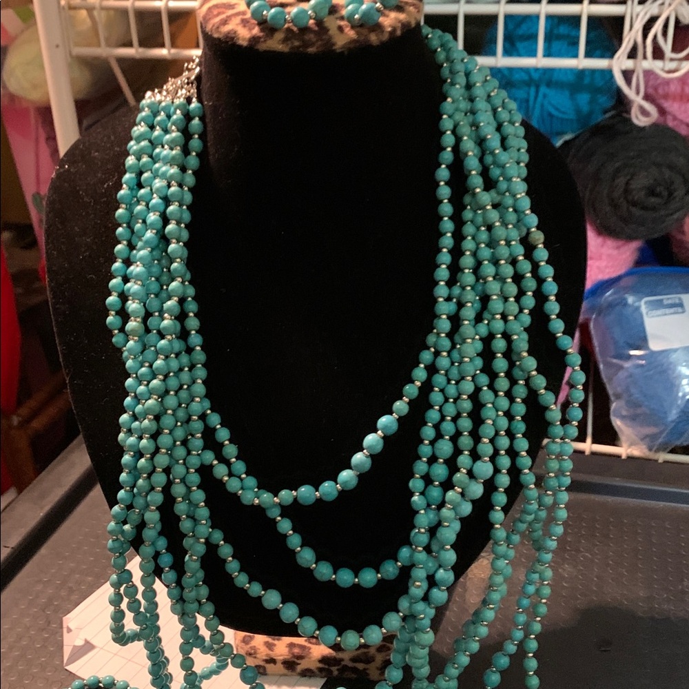 Zi Signature Series COLLECTION Turquoise Beaded Necklace & Earrings Set - Picture 2 of 3